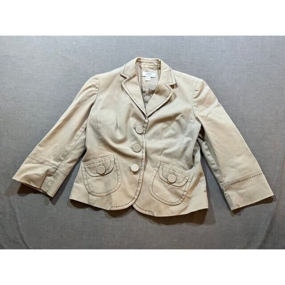 Ann Taylor Jacket Womens 4 Beige Casual Button-Up Long Sleeve Blazer Ladies